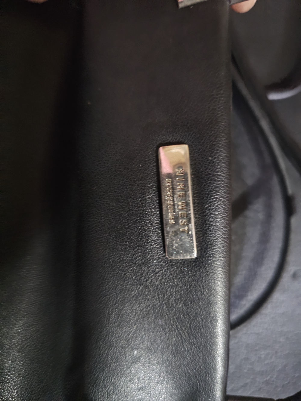 Nine West Black Leather Shoulder Bag with Silver Plaque